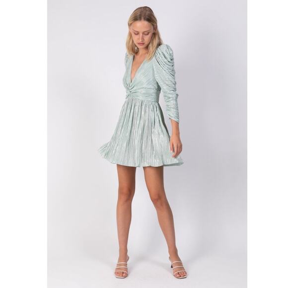 Sabina Musáyev Metallic Mint Green Morgana Long Sleeve Mini Dress Size L - Picture 12 of 13